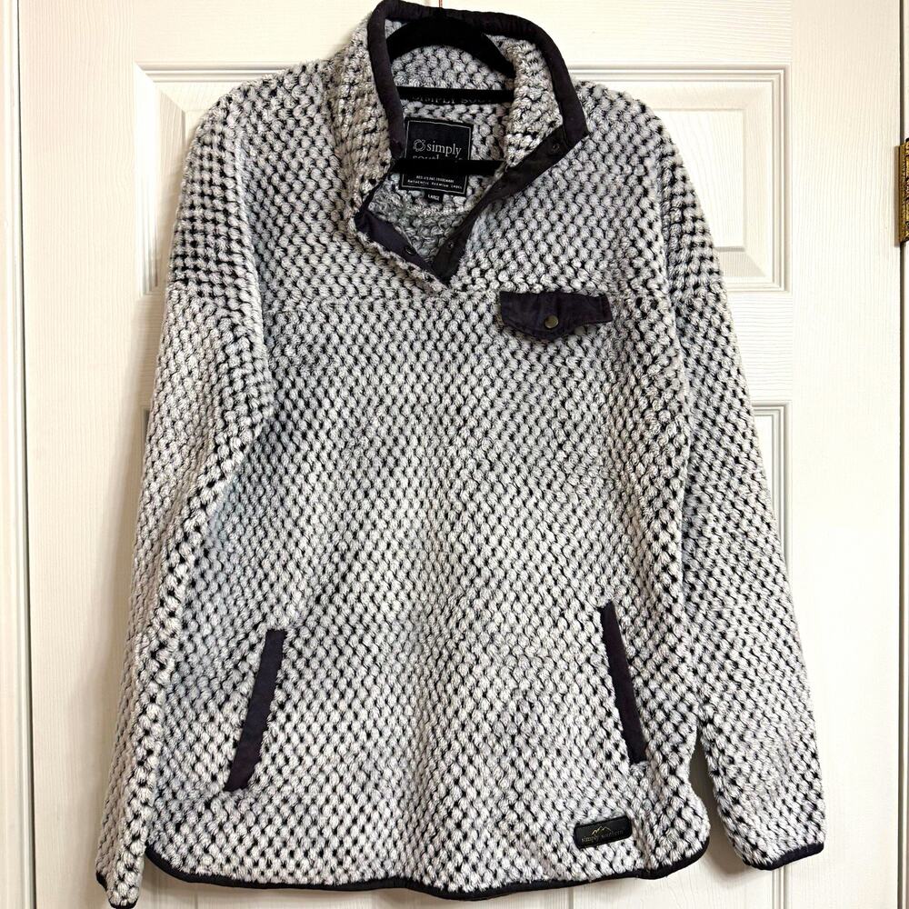 Simply Southern Women’s L Gray 1/4 Snap Pullover Jacket Pockets Logo